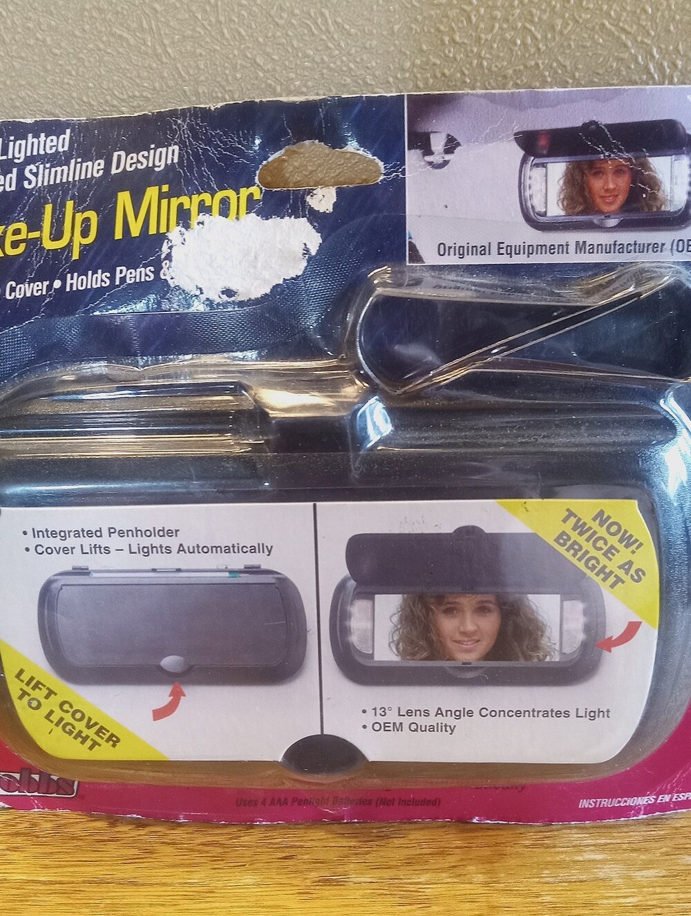 Cobbs Clip On Vanity Mirror For Automobile Lighted. Clips On Visor. New